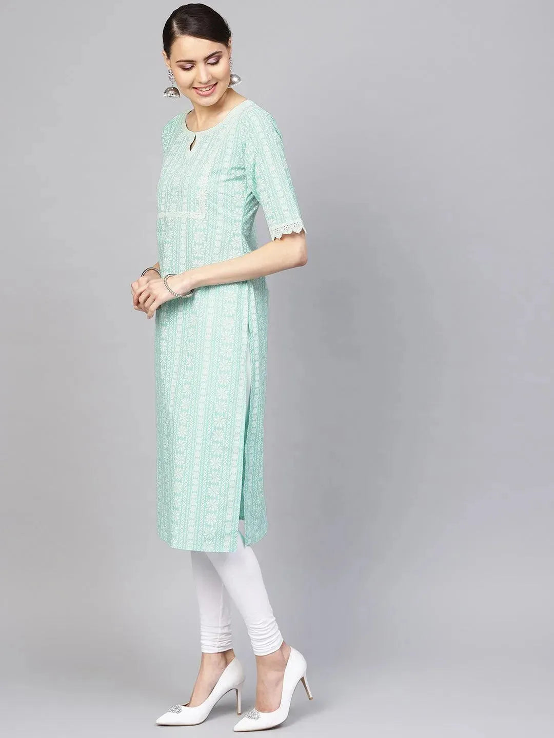 Anouk Blue Printed Cotton Kurta