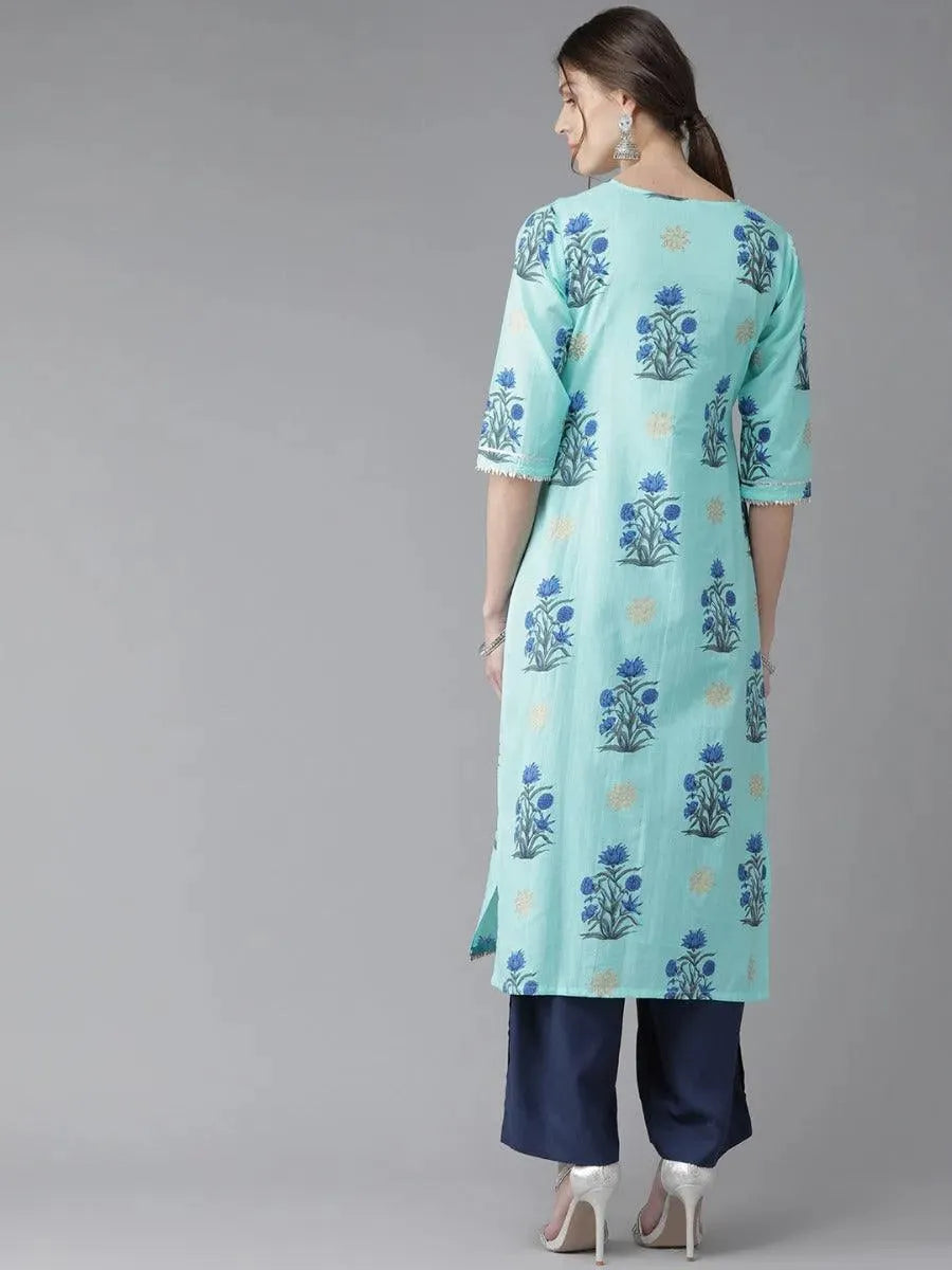 Anouk Blue Printed Cotton Kurta