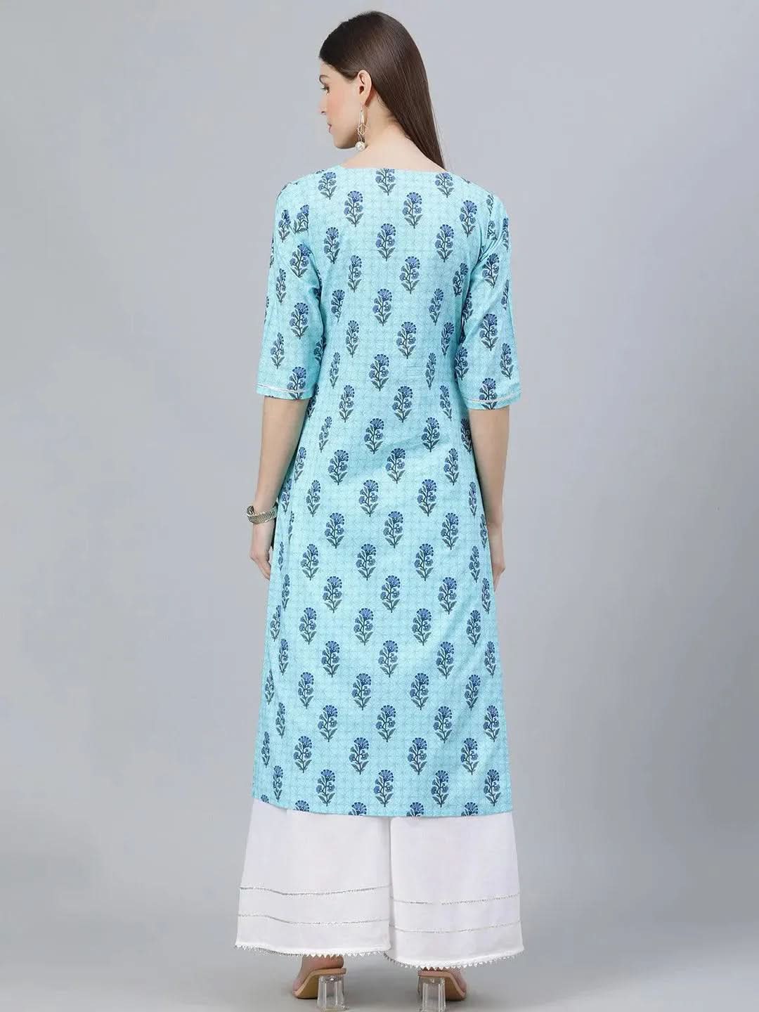 Anouk Blue Printed Cotton Kurta