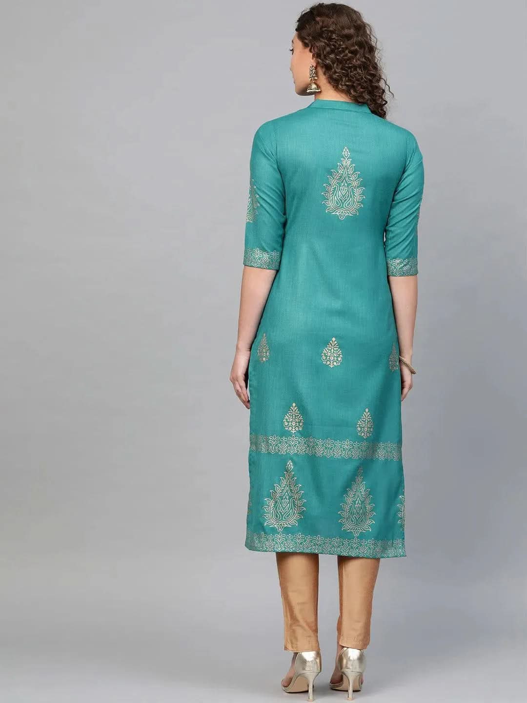 Anouk Blue Printed Cotton Kurta