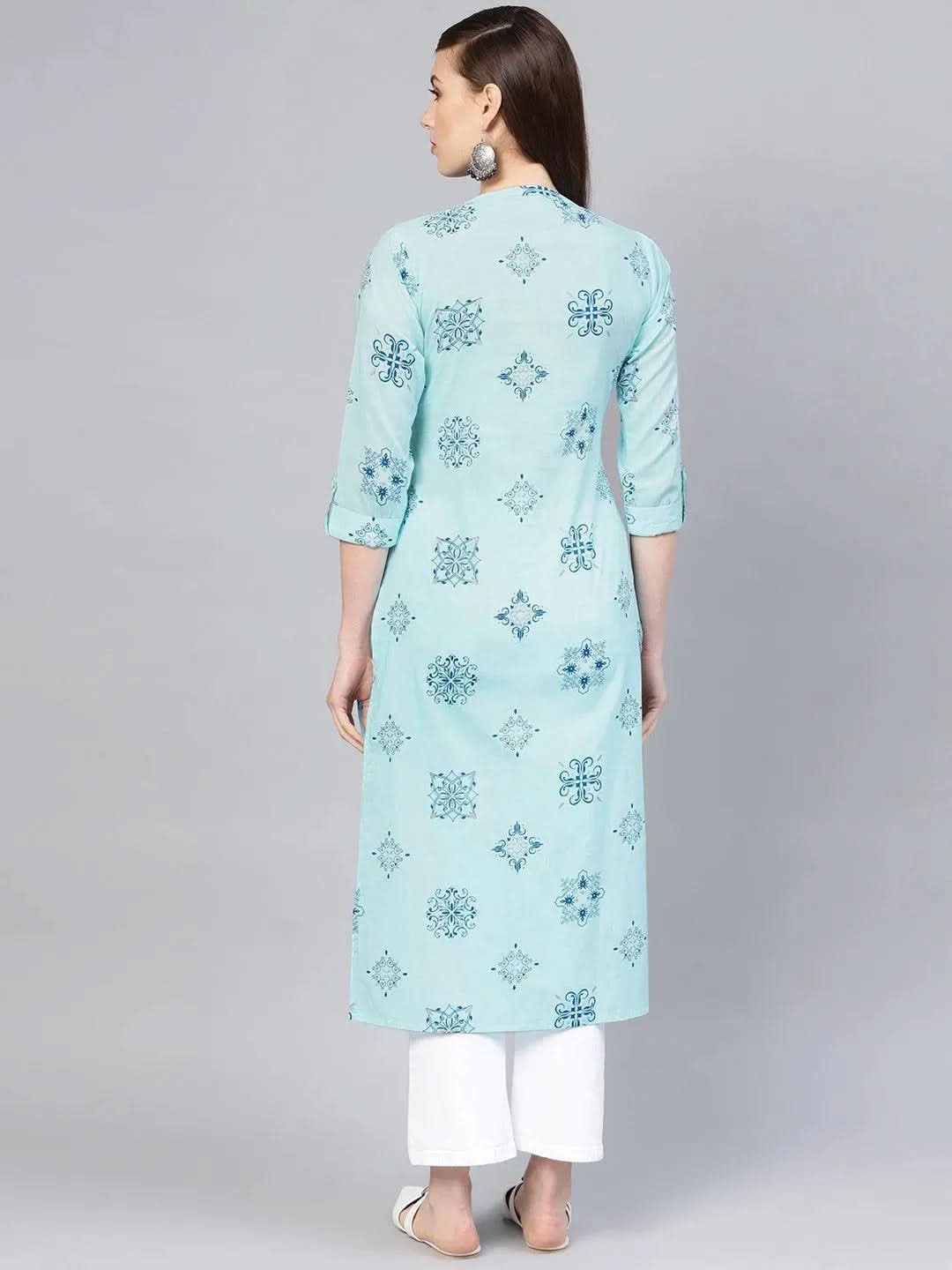 Anouk Blue Printed Cotton Kurta