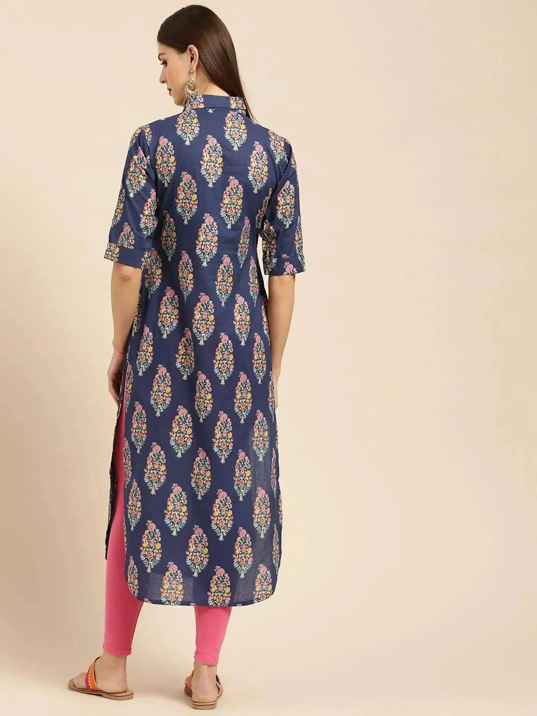 Anouk Blue Printed Cotton Kurta