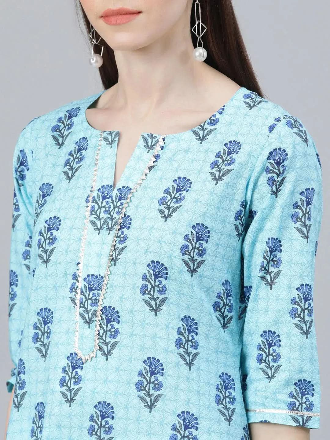 Anouk Blue Printed Cotton Kurta