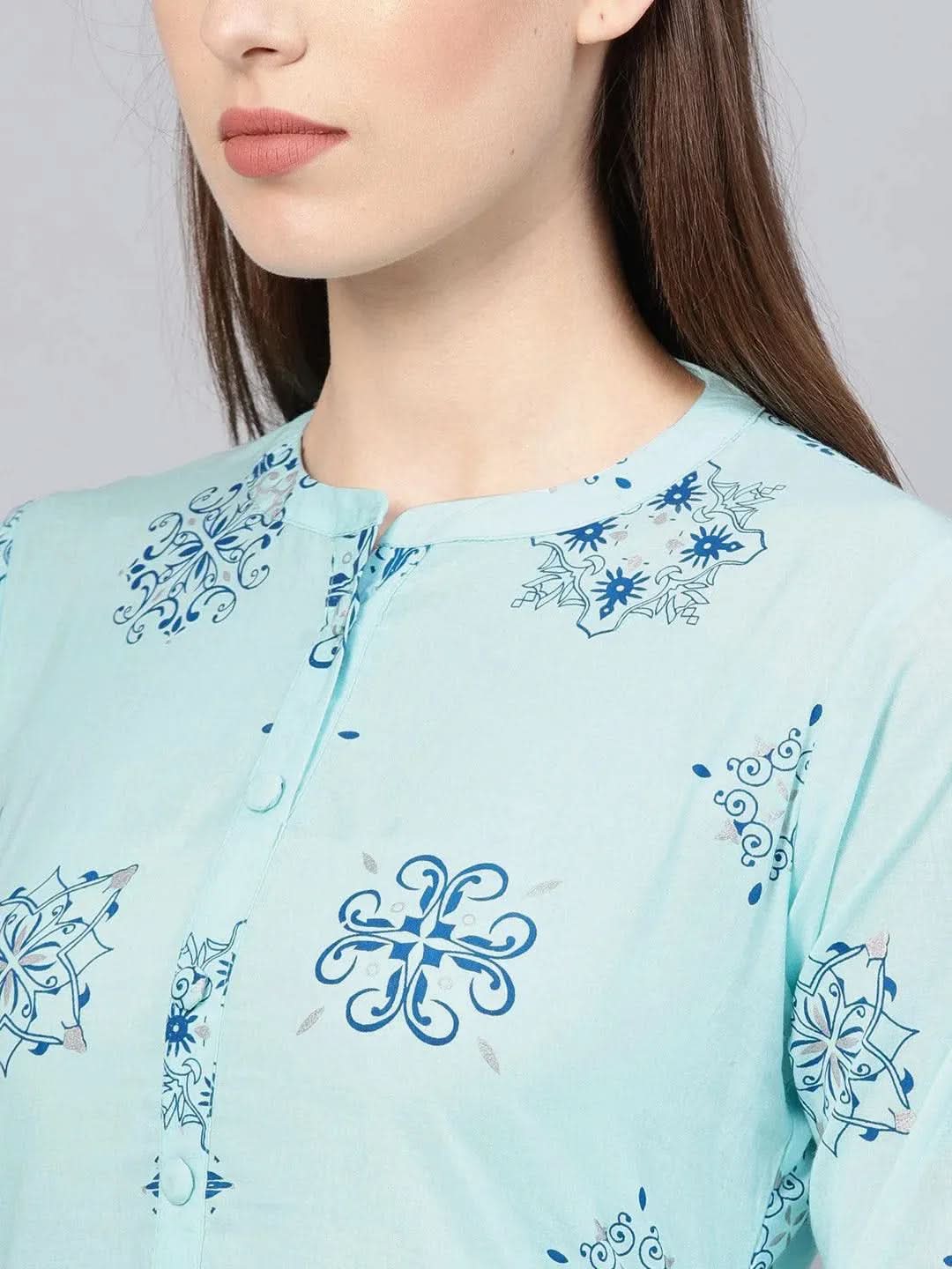 Anouk Blue Printed Cotton Kurta