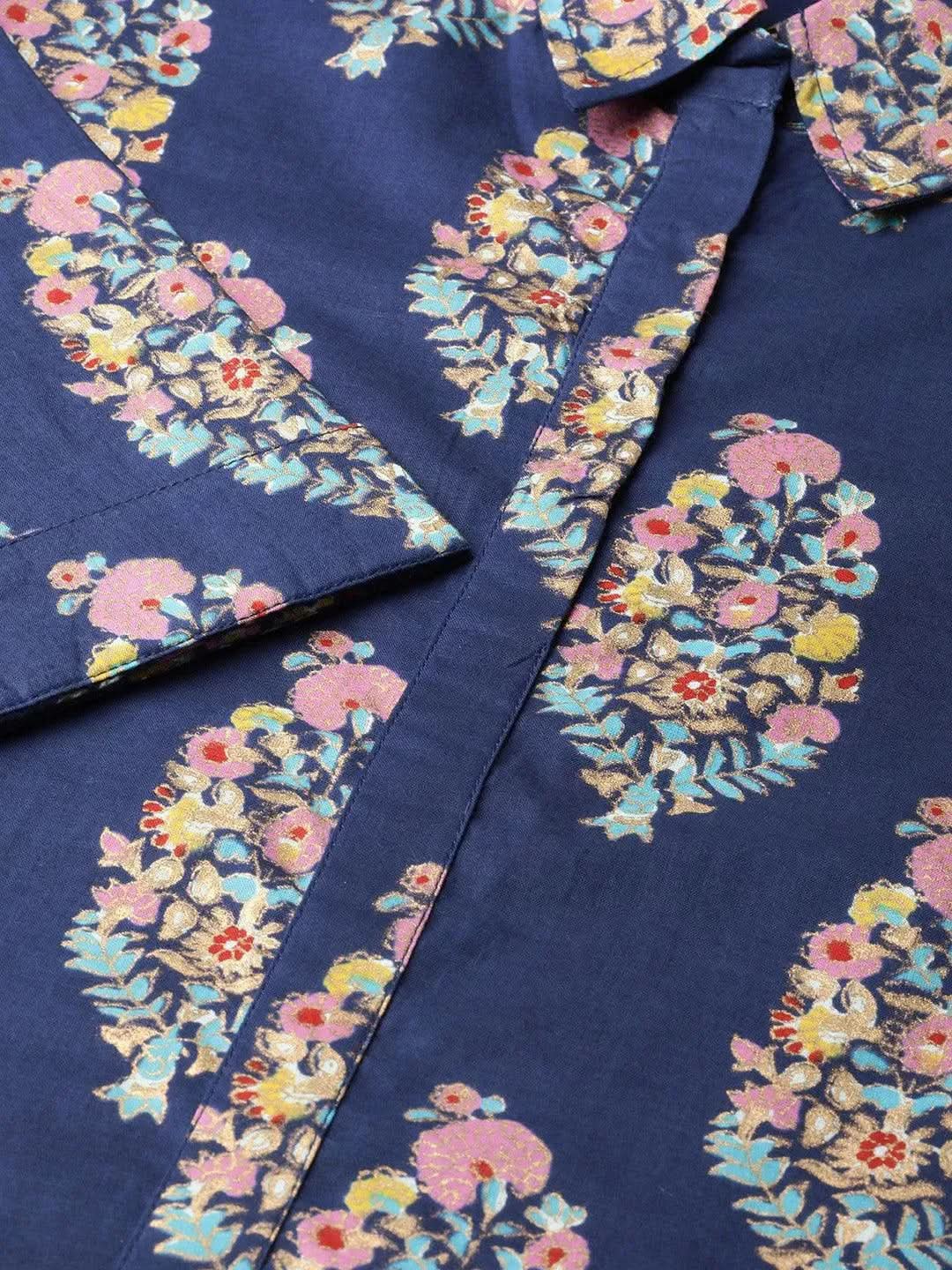 Anouk Blue Printed Cotton Kurta