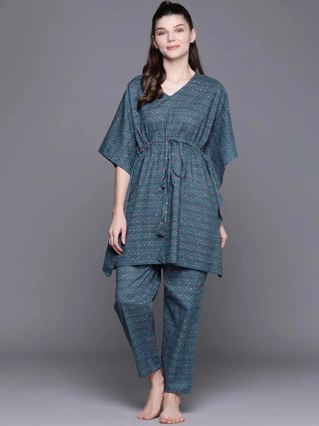 Anouk Blue Printed Cotton Night Suit