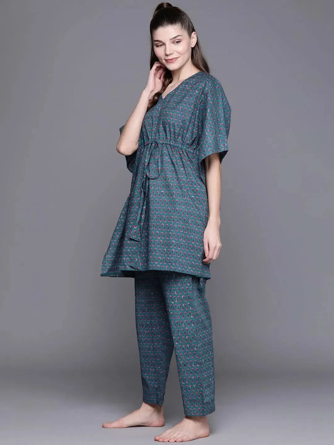 Anouk Blue Printed Cotton Night Suit