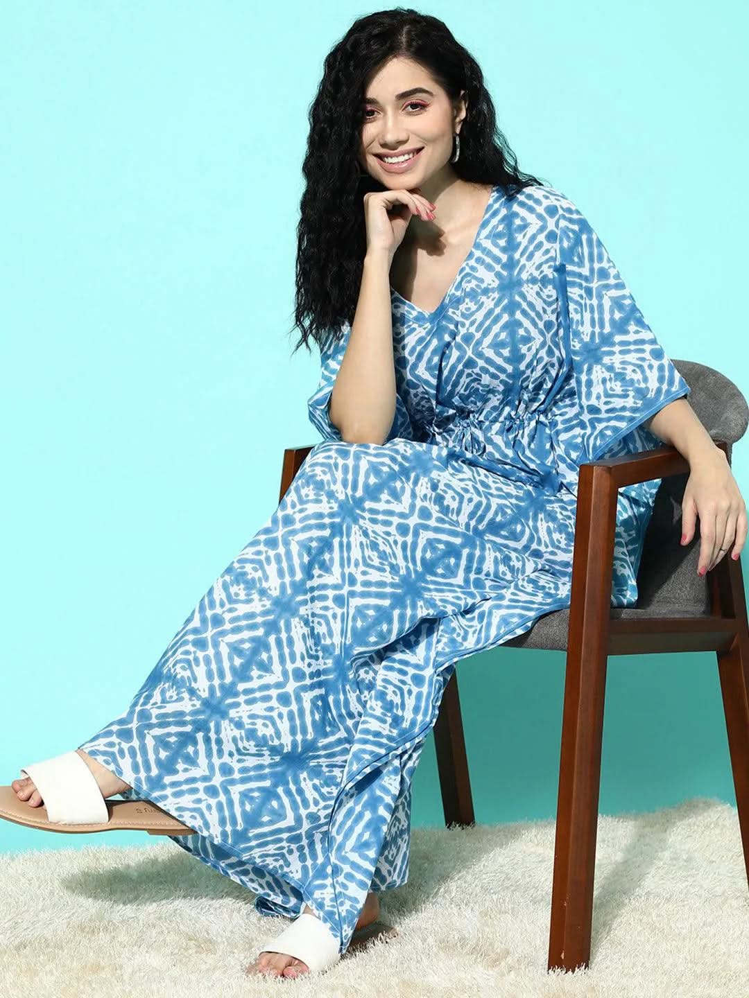 Anouk Blue Printed Cotton Nightdress
