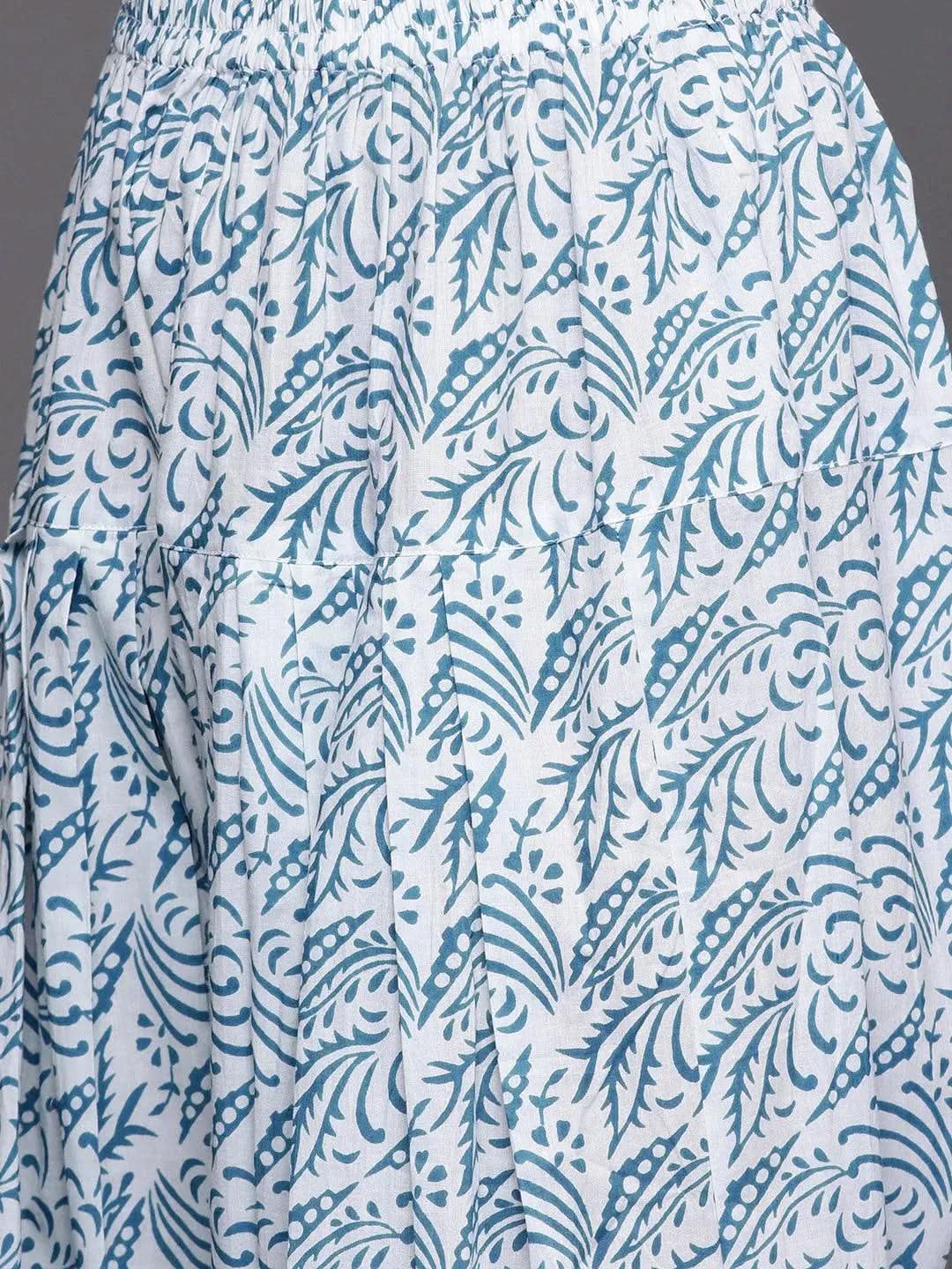 Anouk Blue Printed Cotton Straight Kurta With Salwar & Dupatta