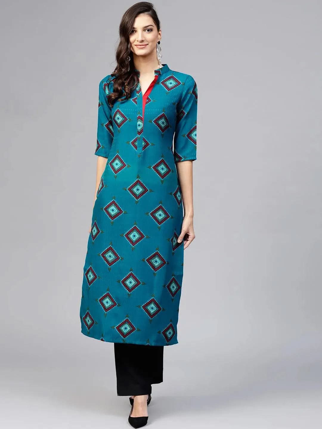 Anouk Blue Printed Polyester Kurta