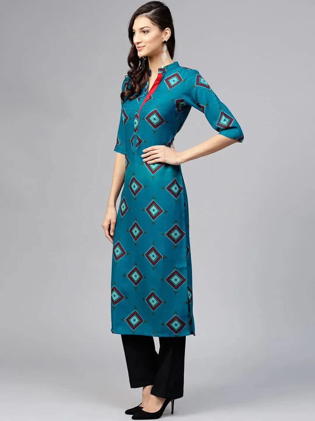 Anouk Blue Printed Polyester Kurta