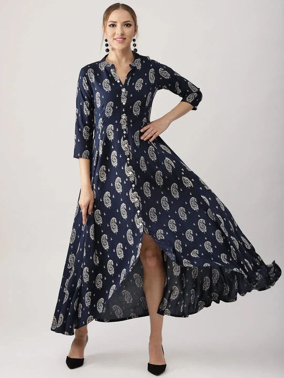 Anouk Blue Printed Rayon Dress