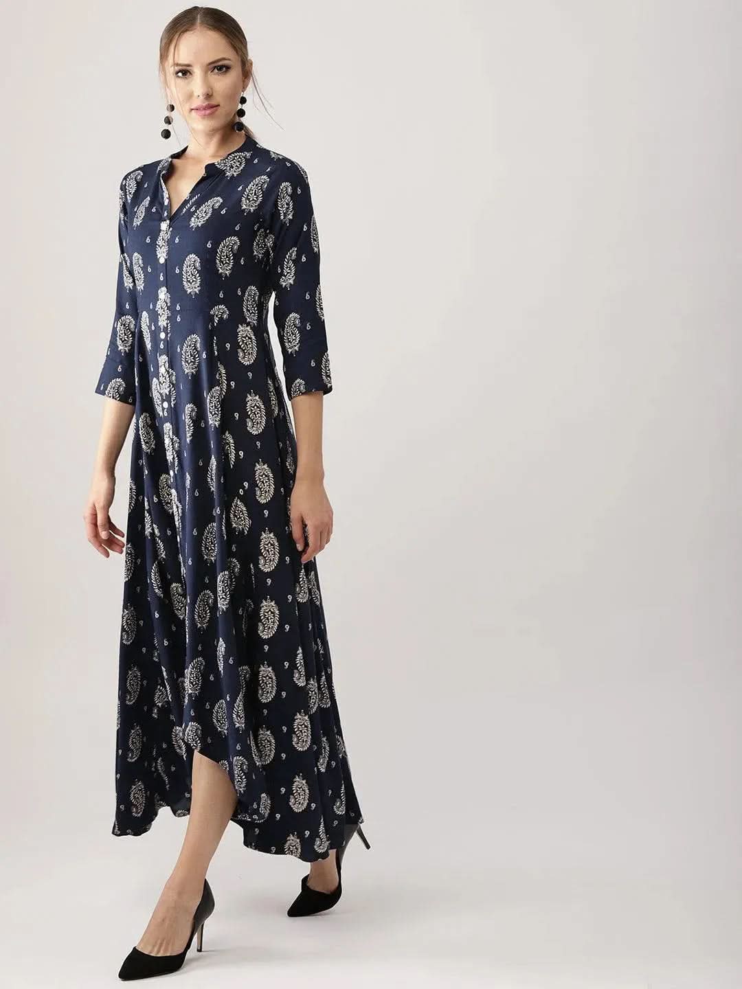 Anouk Blue Printed Rayon Dress