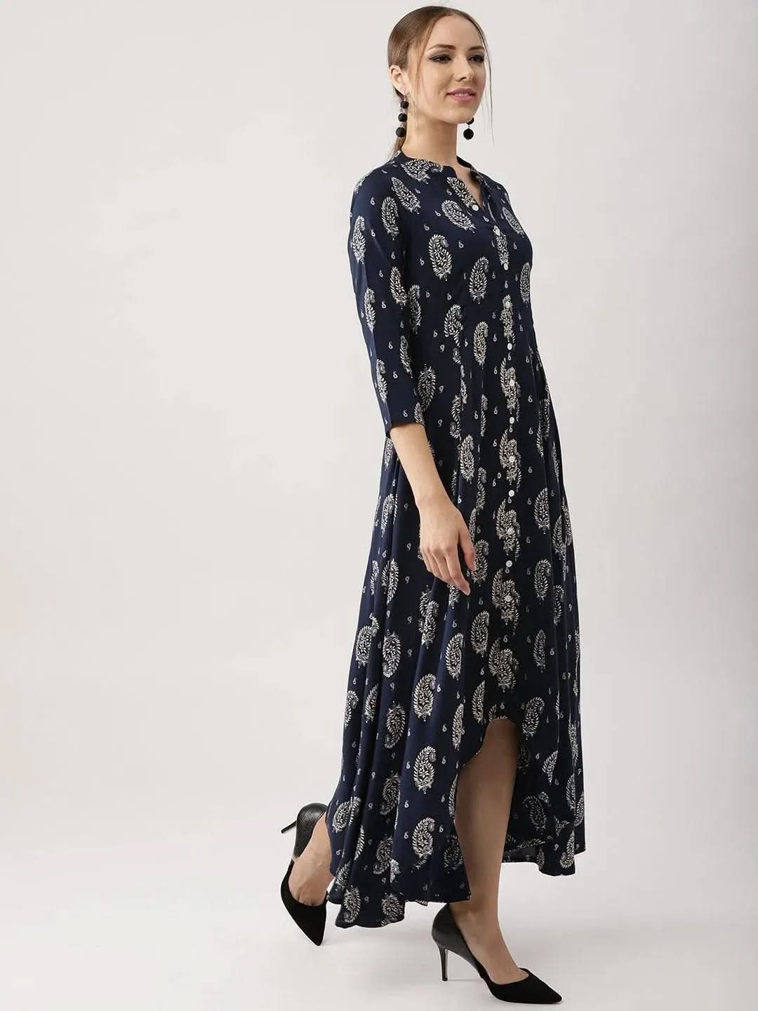 Anouk Blue Printed Rayon Dress