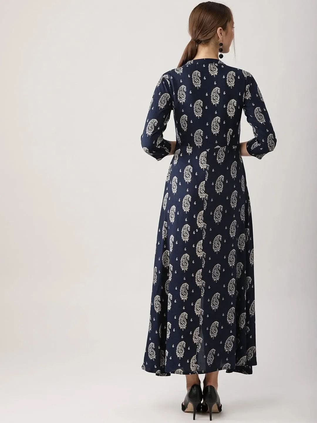 Anouk Blue Printed Rayon Dress