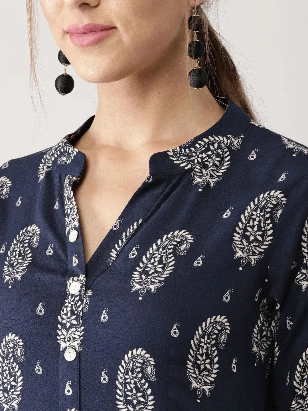 Anouk Blue Printed Rayon Dress
