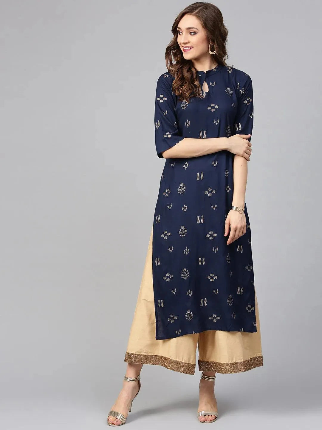 Anouk Blue Printed Rayon Kurta