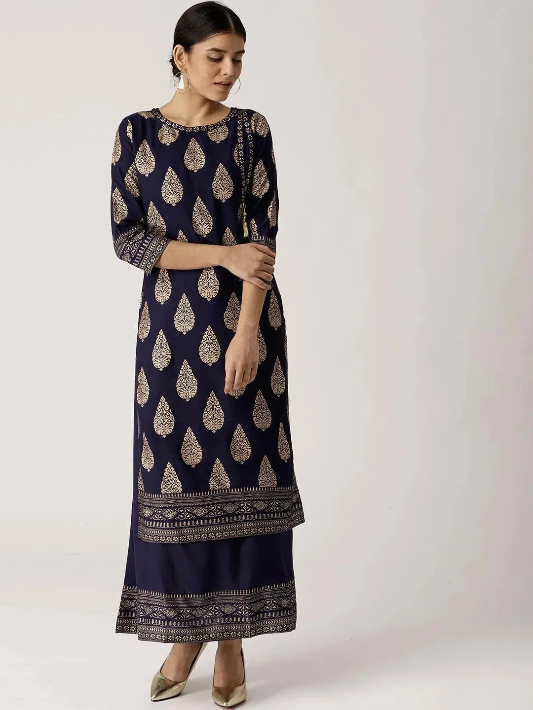 Anouk Blue Printed Rayon Kurta