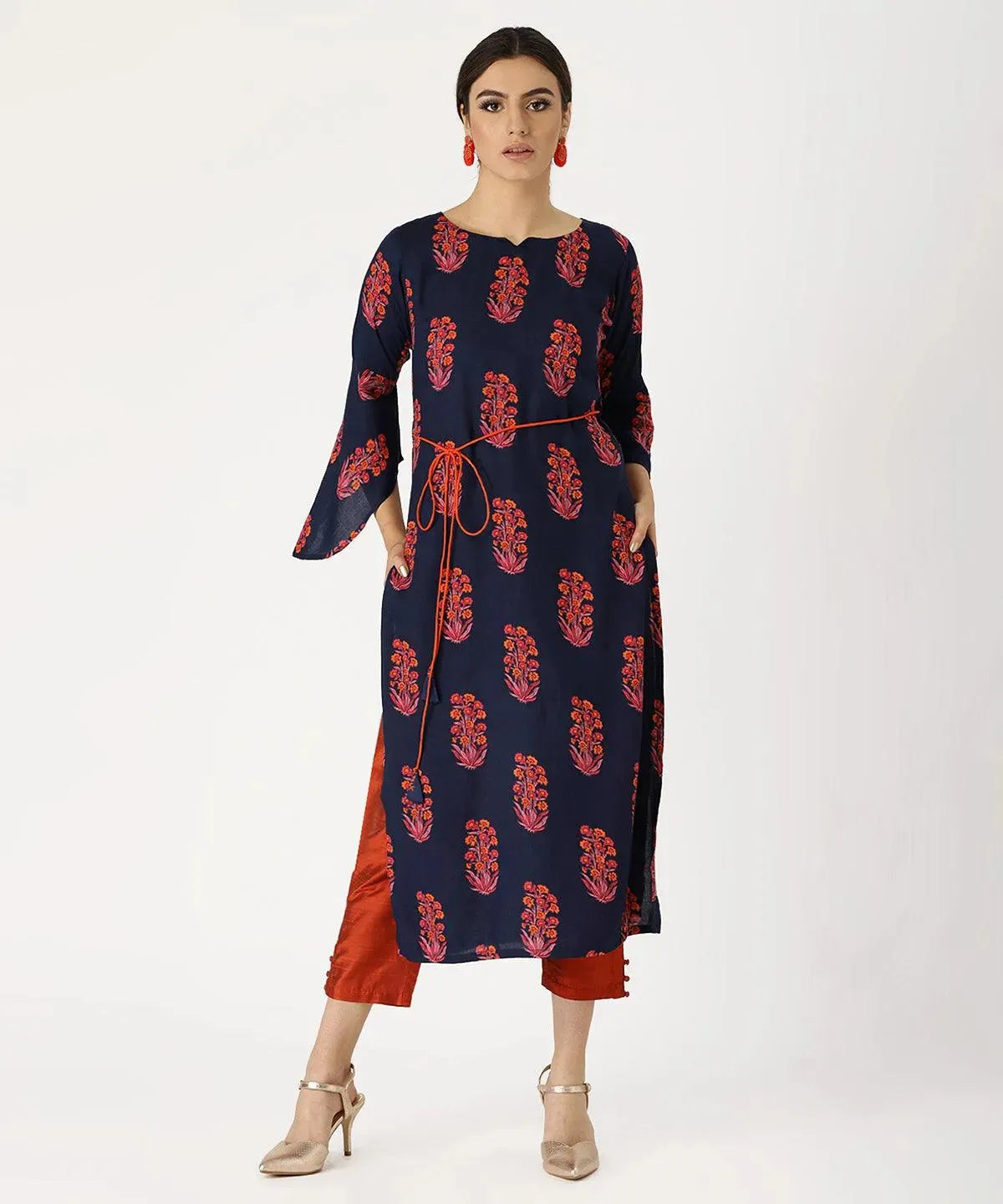 Anouk Blue Printed Rayon Kurta