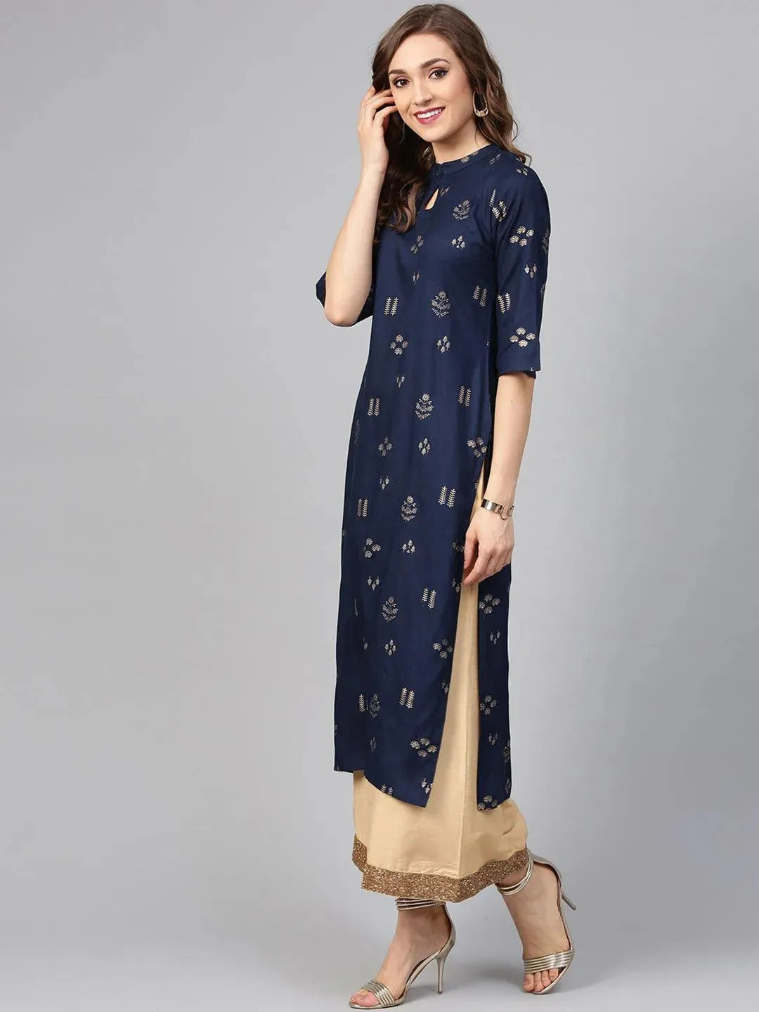 Anouk Blue Printed Rayon Kurta