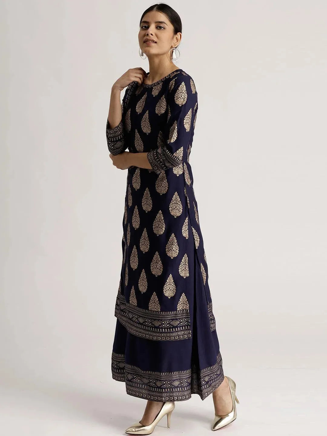 Anouk Blue Printed Rayon Kurta