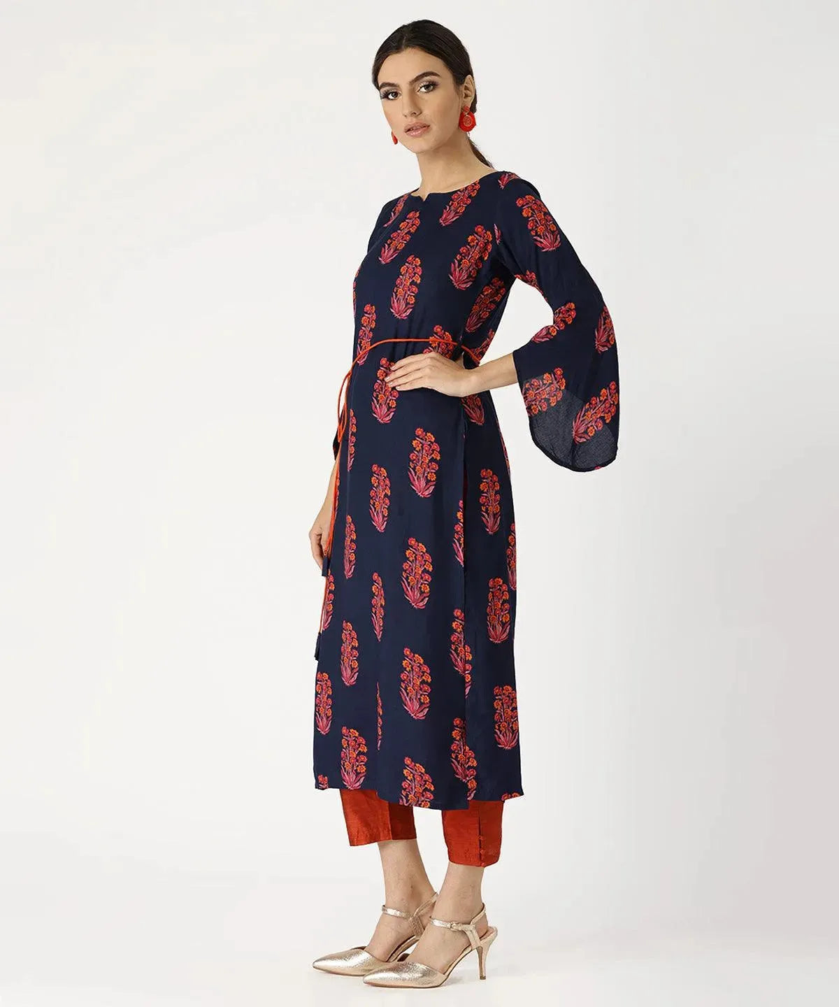 Anouk Blue Printed Rayon Kurta