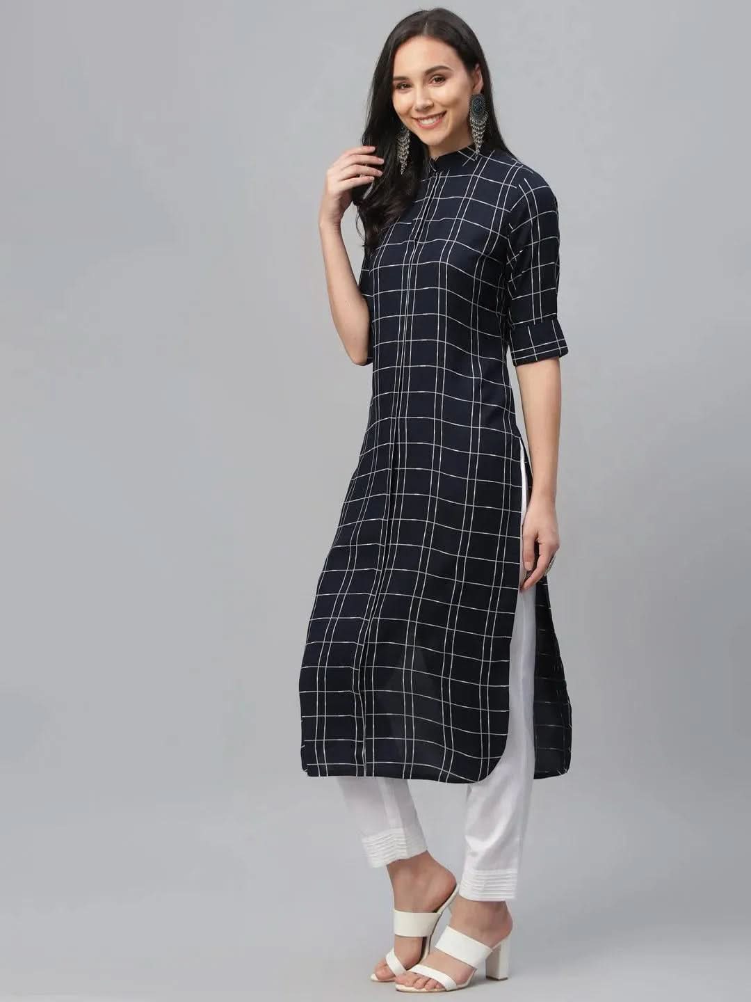 Anouk Blue Printed Rayon Kurta