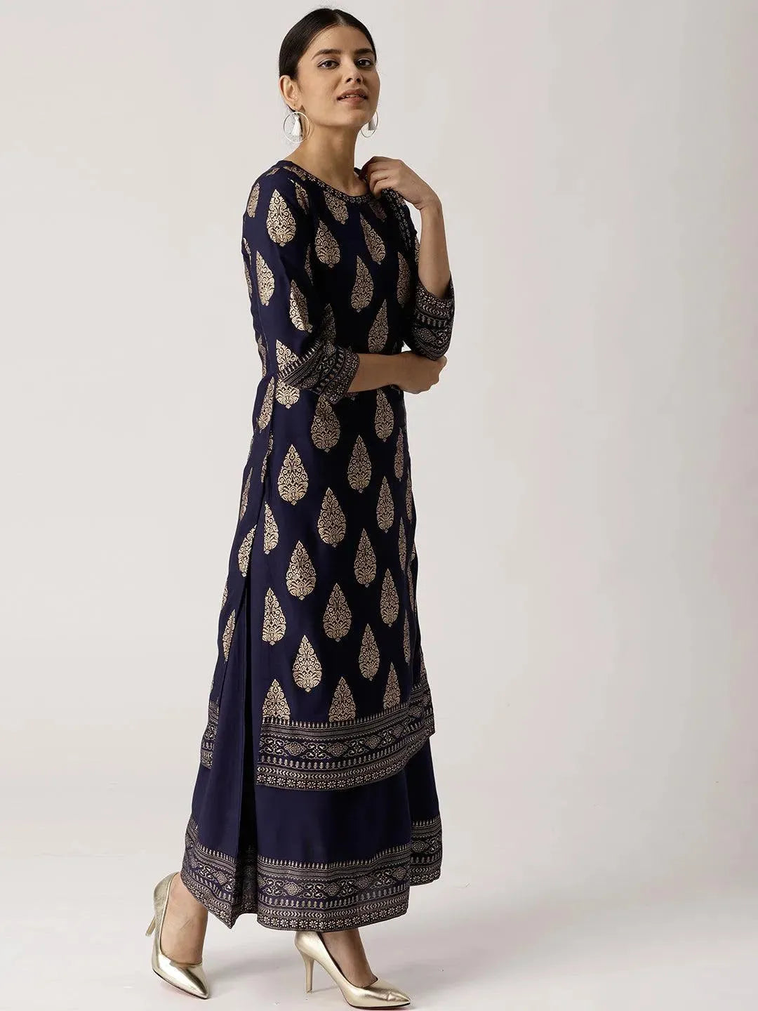 Anouk Blue Printed Rayon Kurta