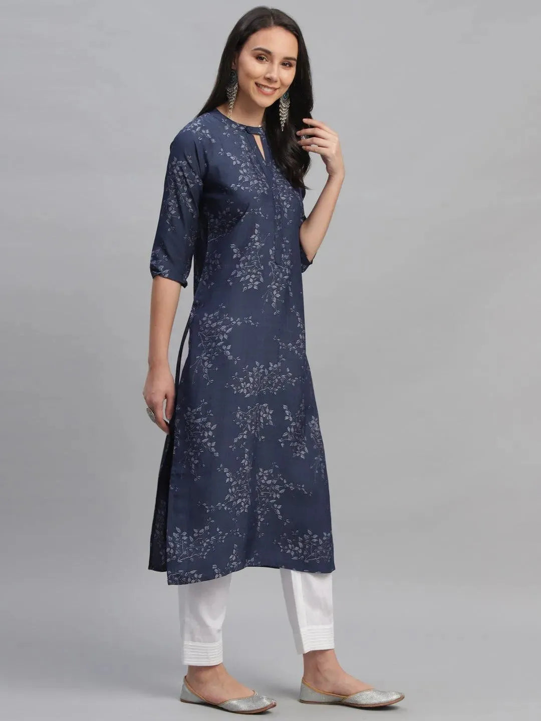 Anouk Blue Printed Rayon Kurta