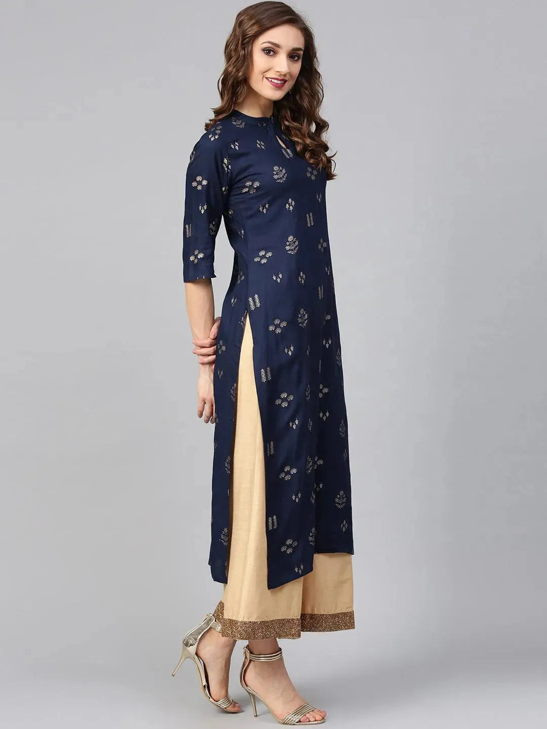 Anouk Blue Printed Rayon Kurta