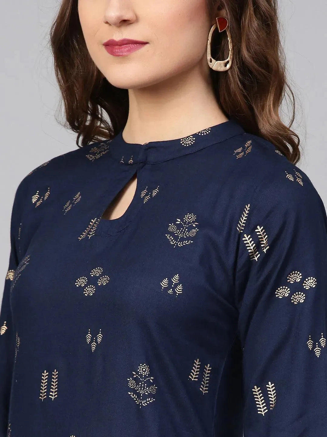 Anouk Blue Printed Rayon Kurta