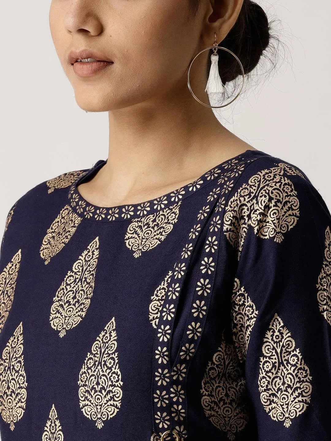 Anouk Blue Printed Rayon Kurta
