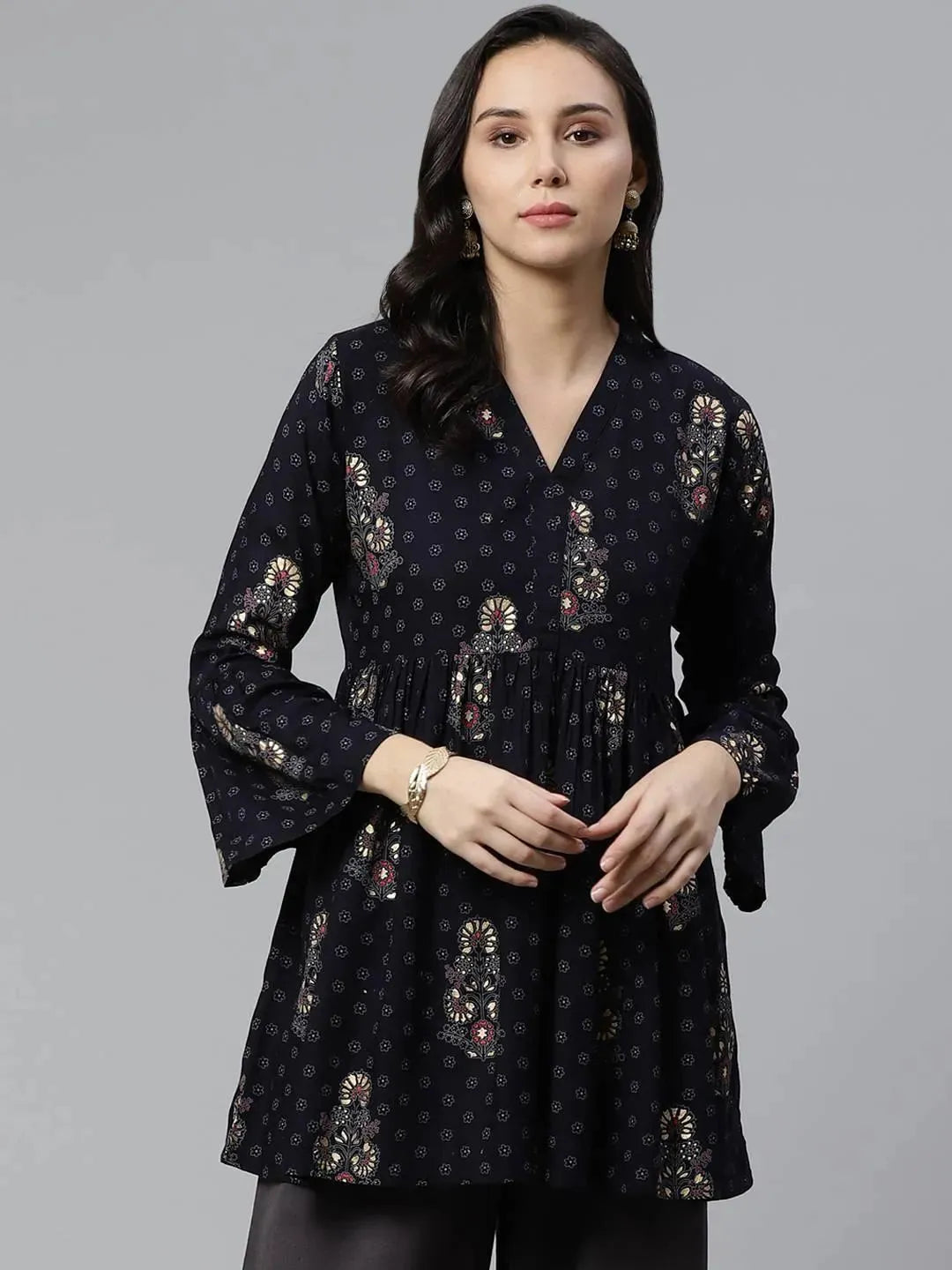 Anouk Blue Printed Rayon Kurti