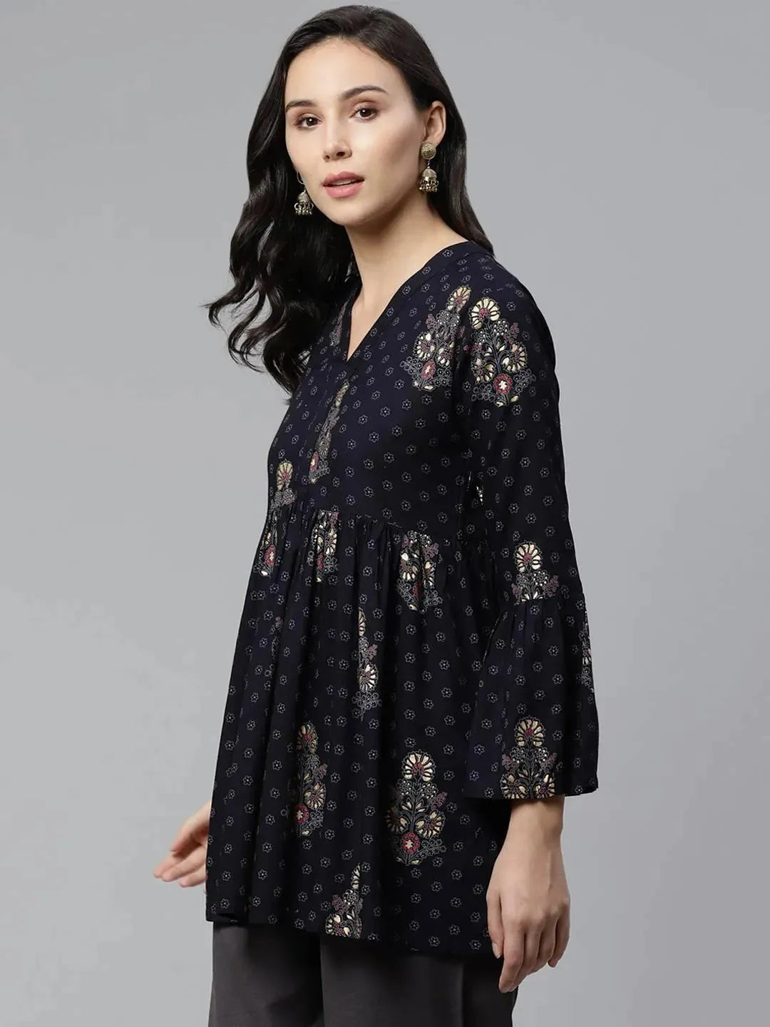 Anouk Blue Printed Rayon Kurti