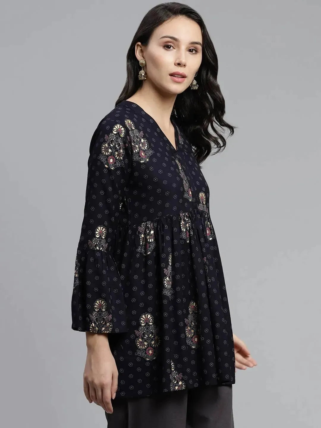 Anouk Blue Printed Rayon Kurti