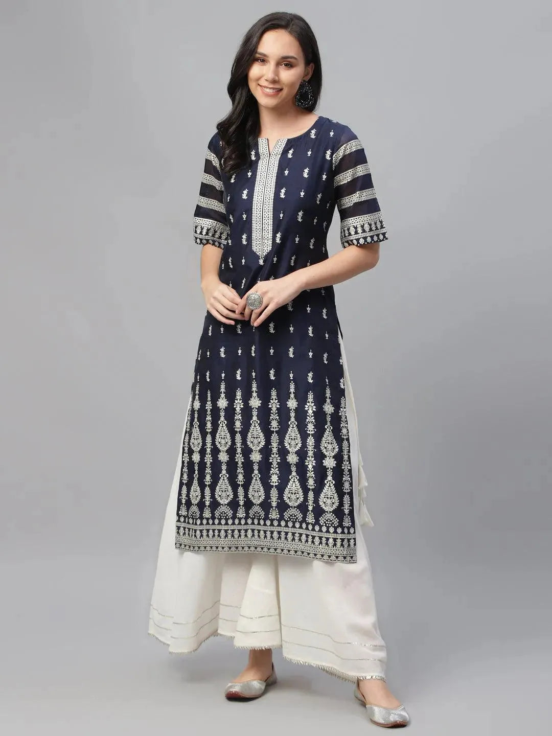 Anouk Blue Printed Shantoon Kurta