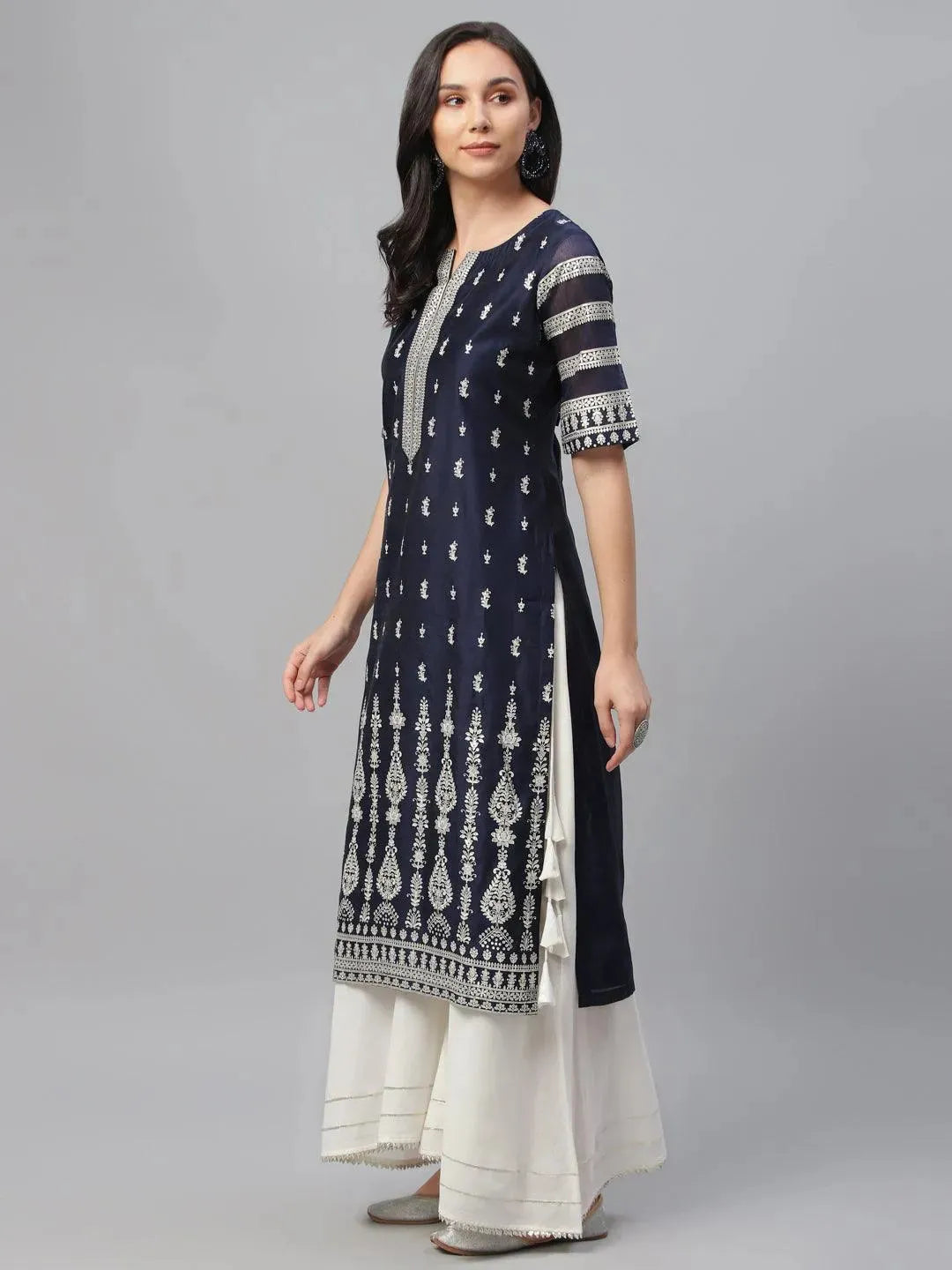 Anouk Blue Printed Shantoon Kurta