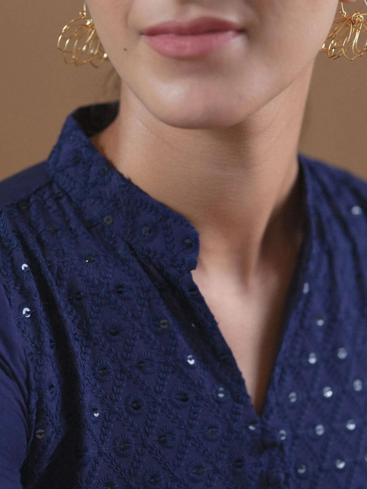 Anouk Blue Schiffli Cotton Straight Kurta With Palazzos