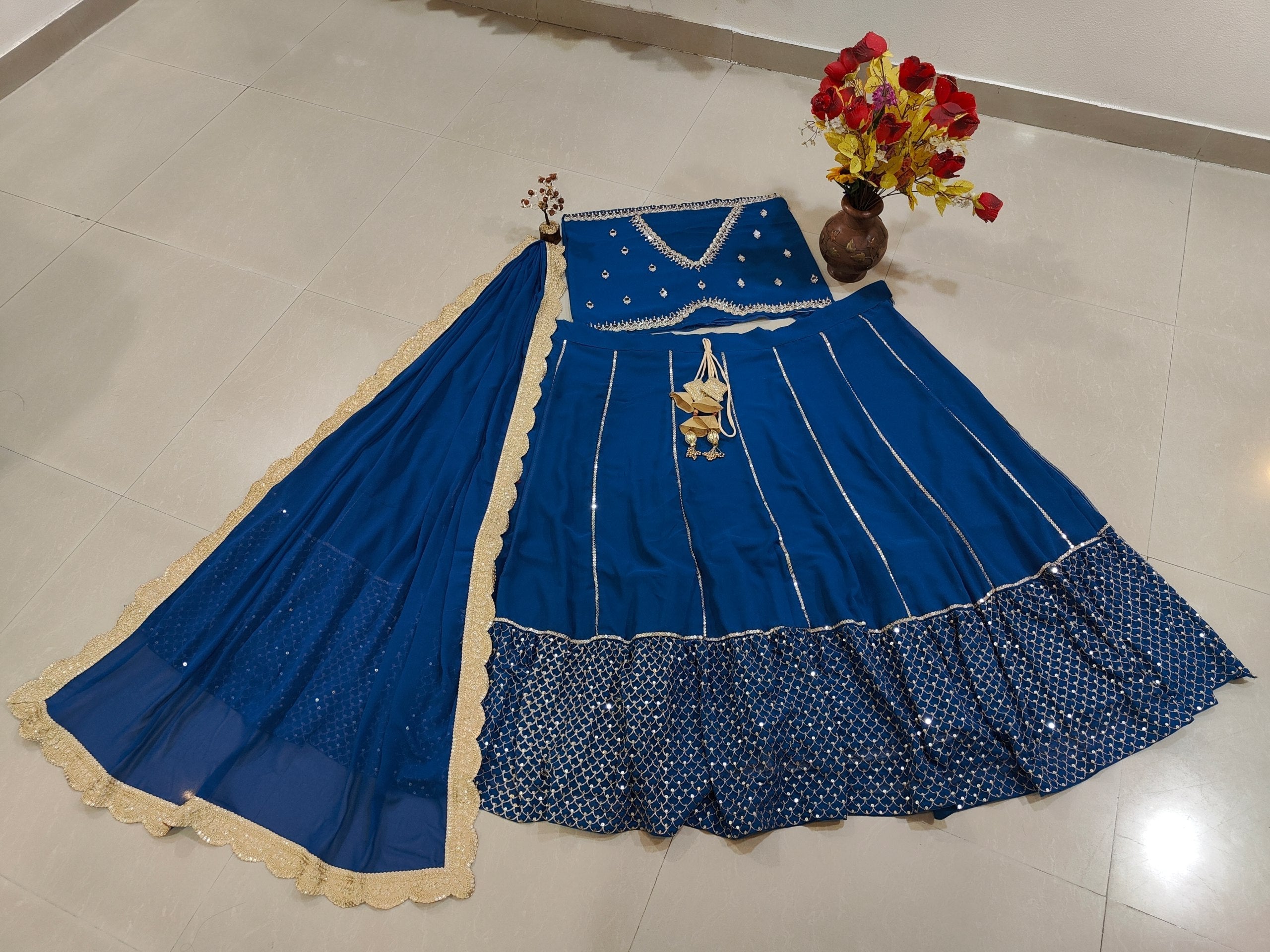 Blue Sequins & Zari Embroidered Lehenga choli