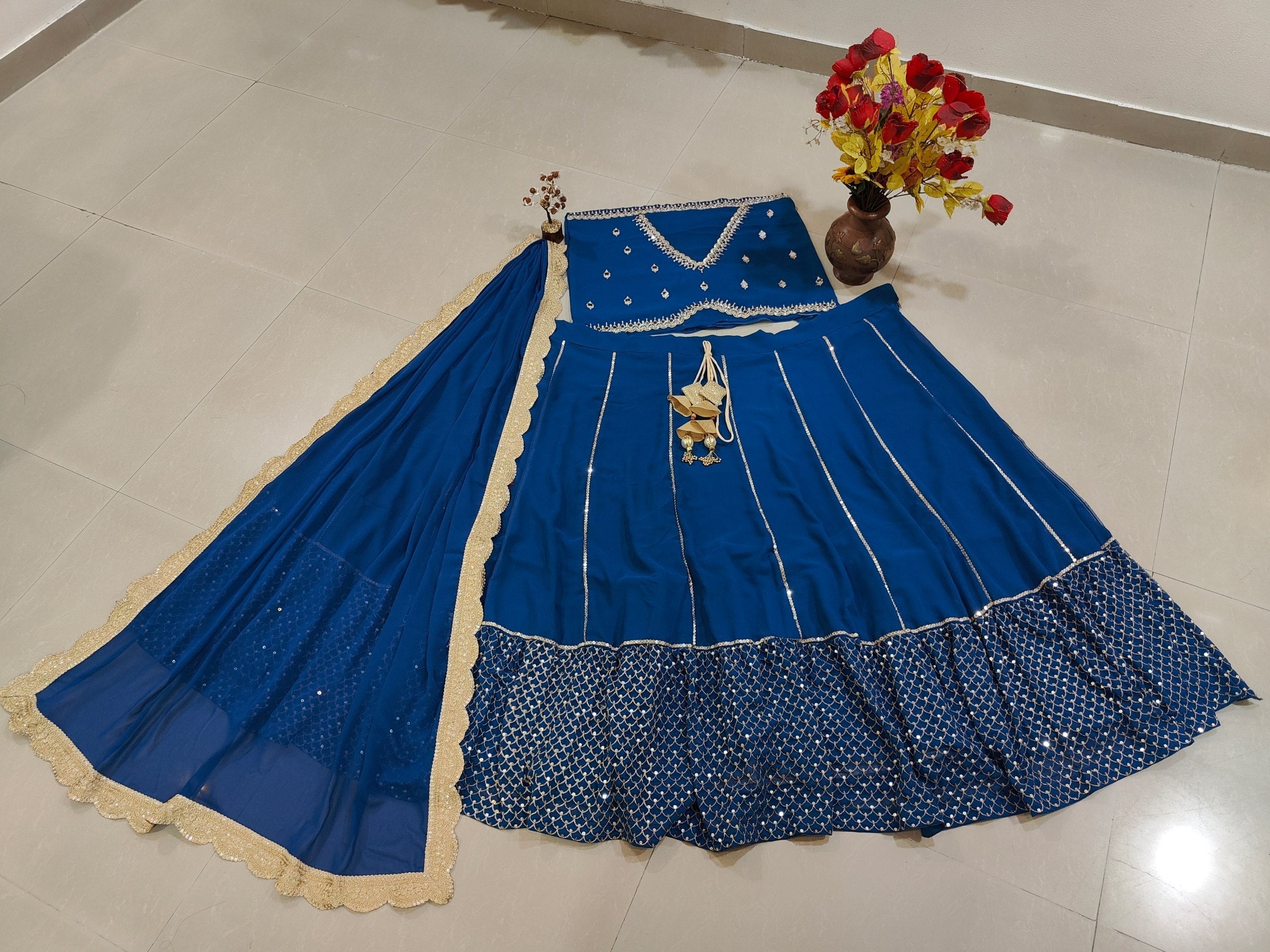 Blue Sequins & Zari Embroidered Lehenga choli