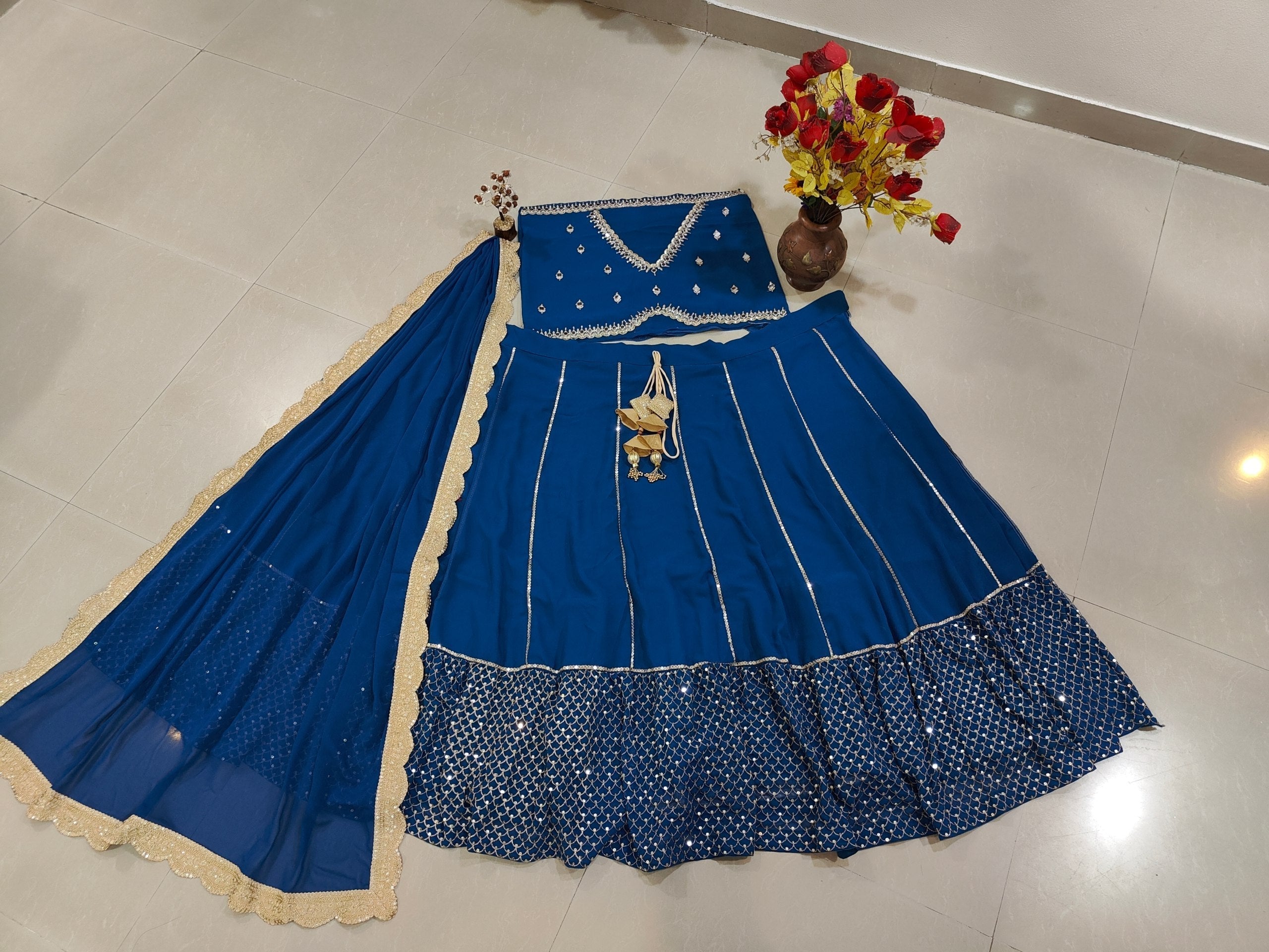 Blue Sequins & Zari Embroidered Lehenga choli