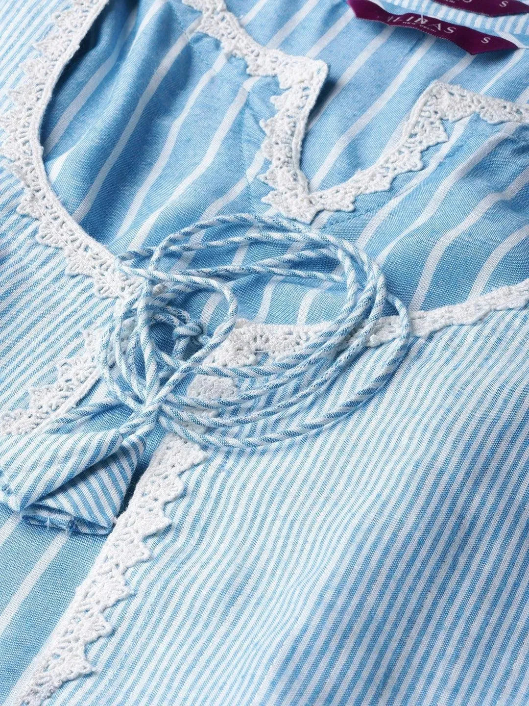Anouk Blue Striped Cotton Dress With Jacket