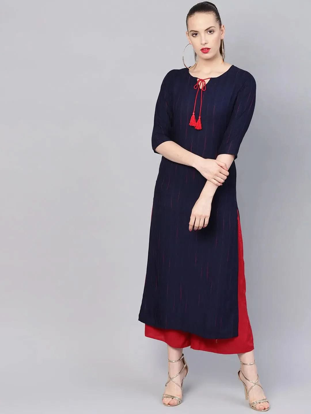 Anouk Blue Striped Rayon Kurta