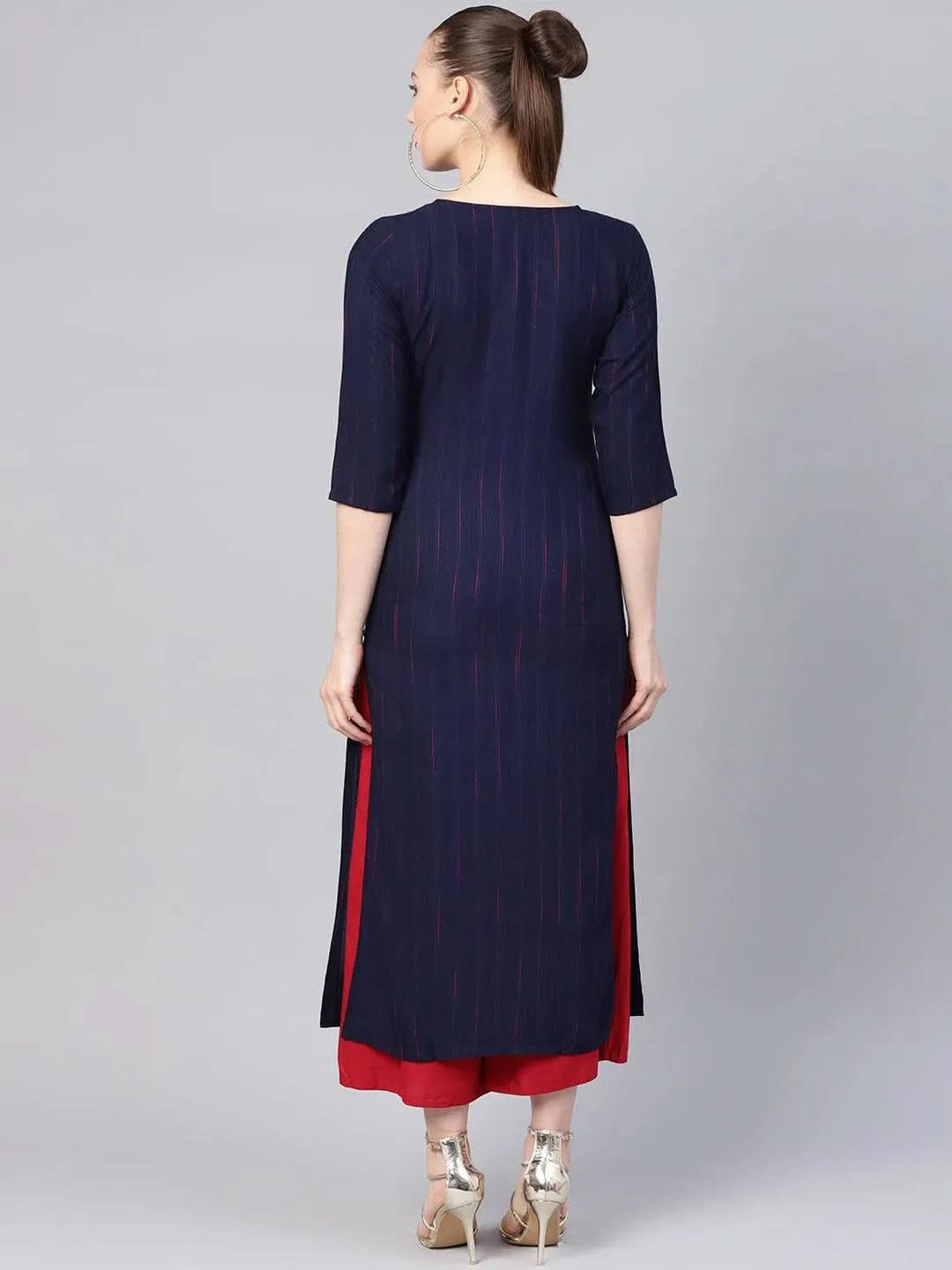 Anouk Blue Striped Rayon Kurta
