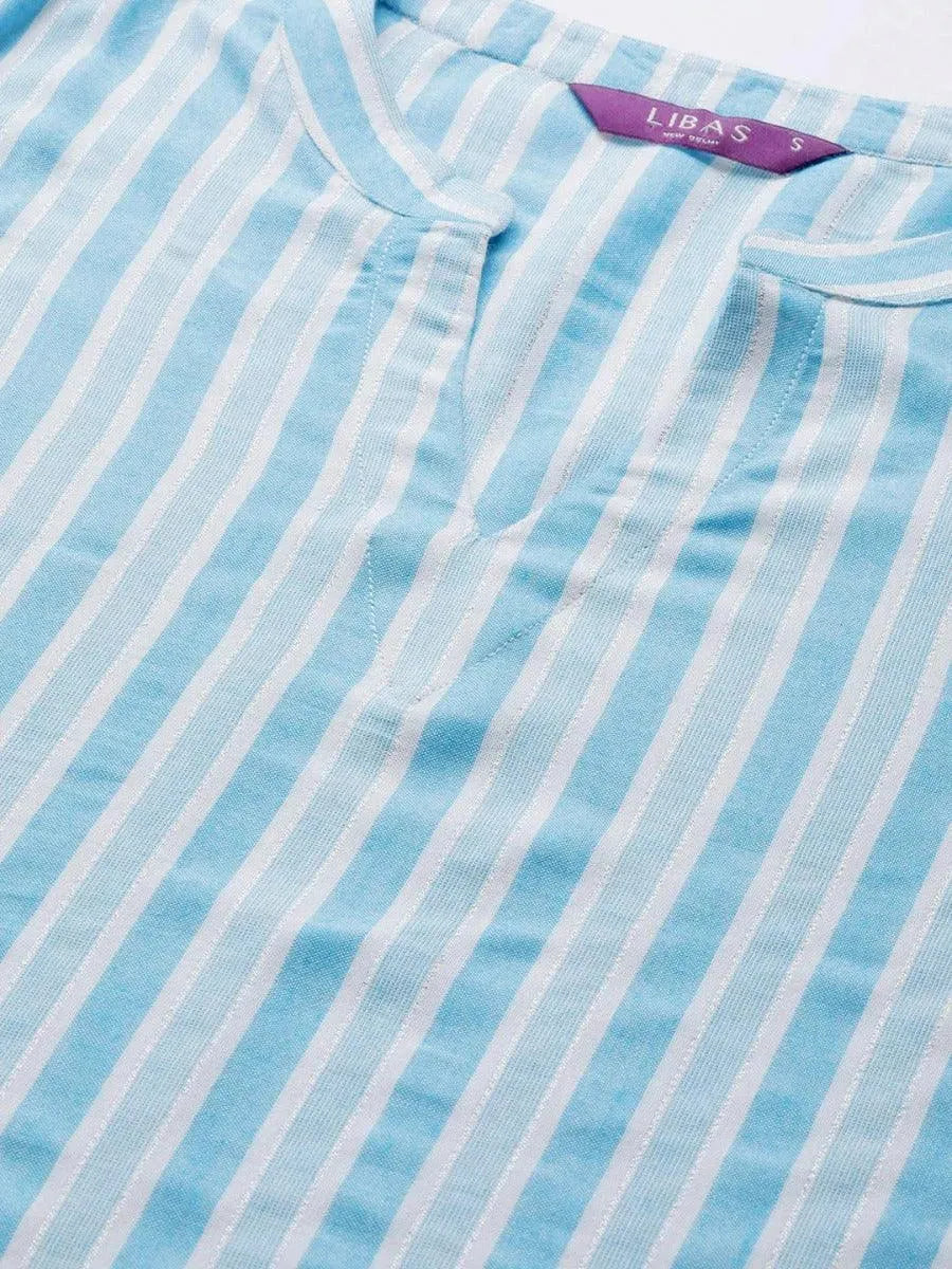 Anouk Blue Striped Rayon Kurta