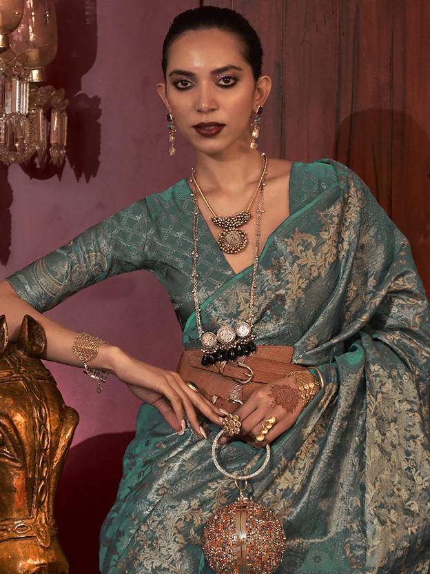 Blue Stylish Party Wear Saree with Unstitched Blouse Piece