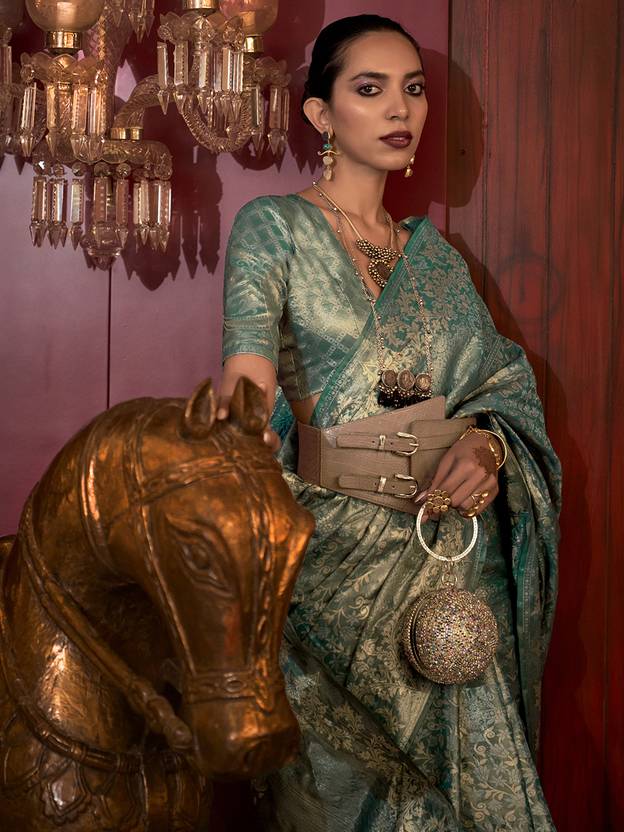 Blue Stylish Party Wear Saree with Unstitched Blouse Piece
