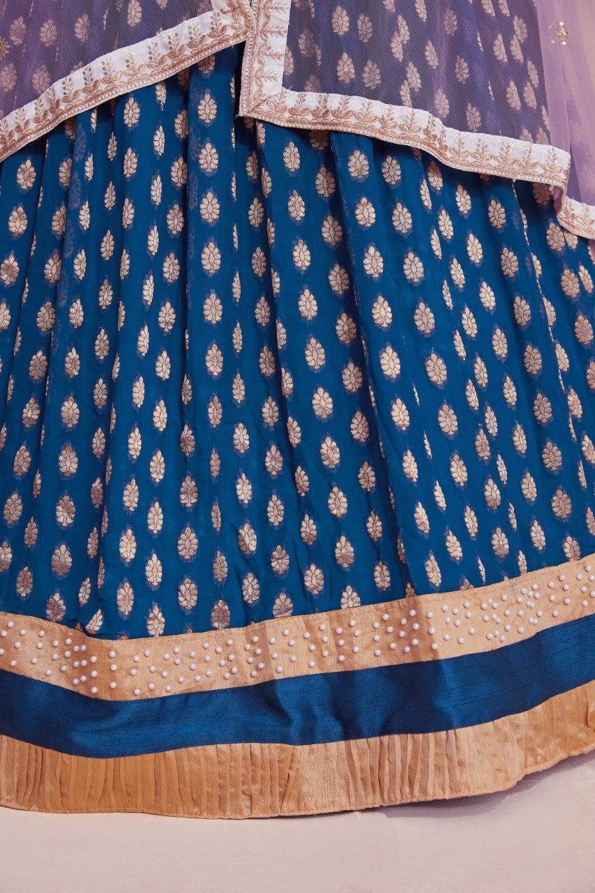 Blue Viscose Georgette Thread & Sequin Embroidered Semi-Stitched Lehenga Choli with Soft Net Dupatta