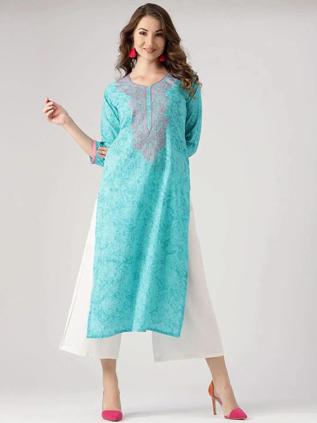 Anouk Blue Woven Design Cotton Kurta