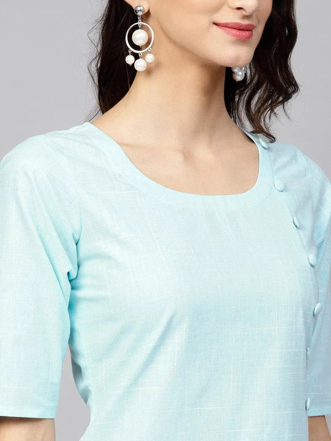 Anouk Blue Woven Design Cotton Kurta
